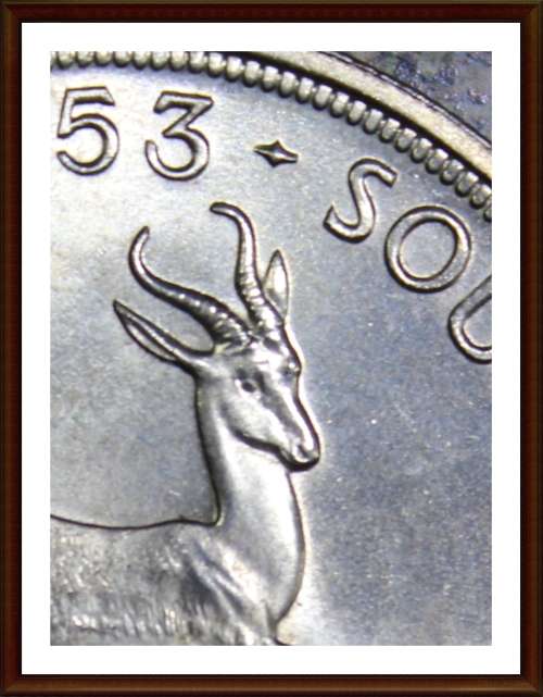 1953 Uni. of S. A. 5 Shillings,  Almost UNC, Judge Condition for Yourself,  asper Photo.