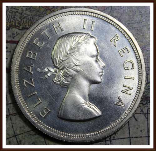 1953 Uni. of S. A. 5 Shillings,  Almost UNC, Judge Condition for Yourself,  asper Photo.