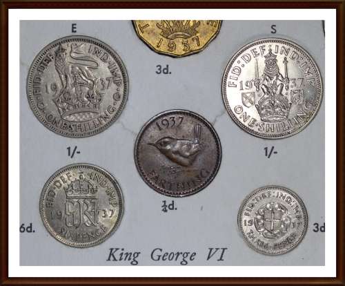 1937, Great Britain, Rare Set of  Coins Almost UNC and Circ. Coins (Short Set), as per Photo.