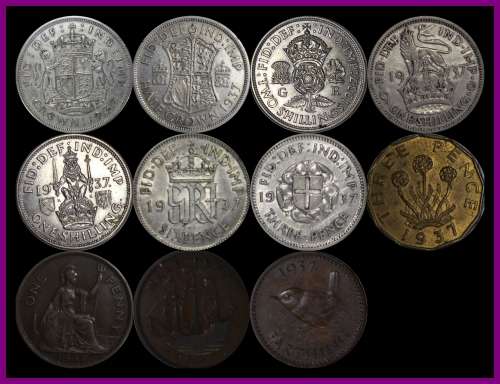 1937, Great Britain, Rare Set of  Coins Almost UNC and Circ. Coins (Short Set), as per Photo.