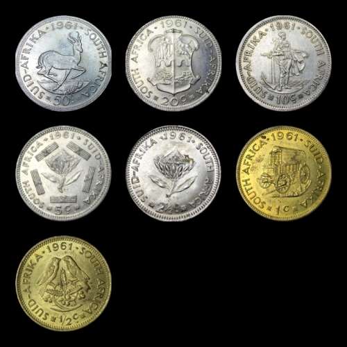1961 Rep. of S.A, Full Set the Circ. Coins and Almost UNC, Judge Cond. for Yourself,  as per Photo.