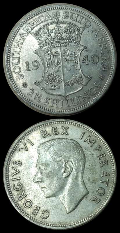 1940 Uni. of S. A. 2 1/2 Shillings, Coin in Circulated Conditions, as per Photo.
