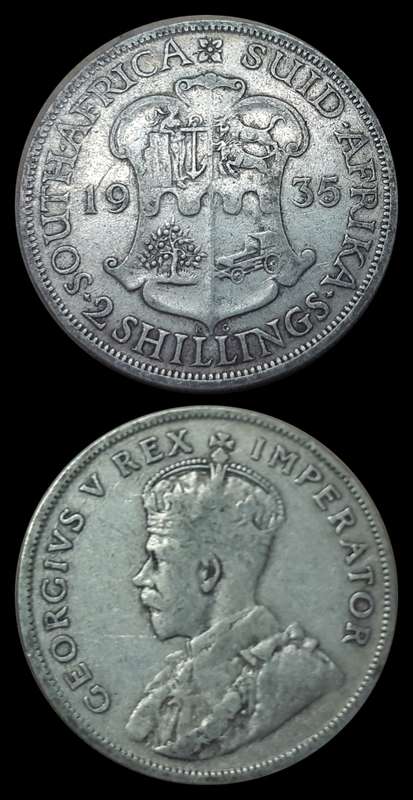 1935 Uni. of S. A. 2 Shillings,  In Circulated  Conditions, as per Photo.