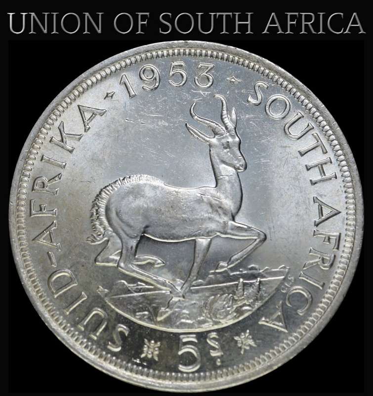 1953 : Union of  S. A.:  5 Shillings (AUNC)  in Good Conditions, as per Photo.