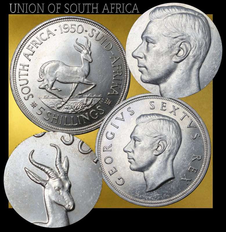 1950 : Uni of  S. A.: High Grade 5 Shillings (MS) Conditions, Scare Coin and Rare in this Grade..