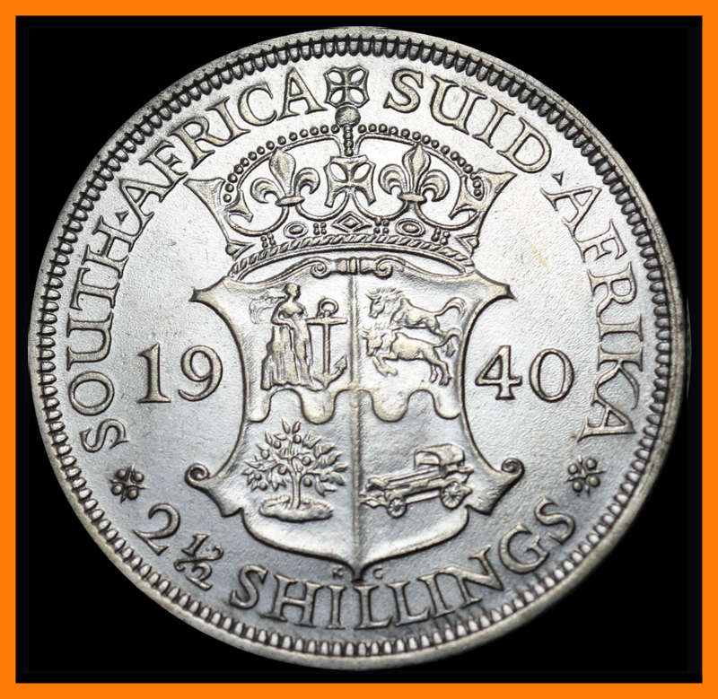 1940 Union of S.A. 2 1/2 Shillings  in (Cleaned Conditions), Description Below, as per Photo.