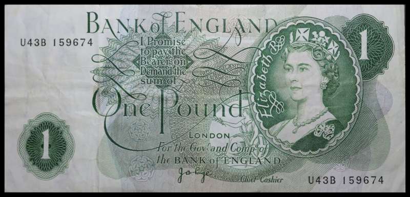 ENGLAND BANK NOTE : ONE POUND :  Circulated Note : Good Conditions, as per Photo.