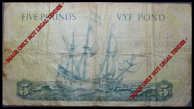 South African Bank Note :FIVE POUNDS / VYE POND : 16 NOVEMBER 1948 : (2nd  ISSUE) MH de KOCK.