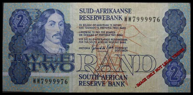 South African Bank Note : TWEE RAND - TWO RAND : WW (REPLACEMENT NOTE) (3rd ISSUE 1983) .