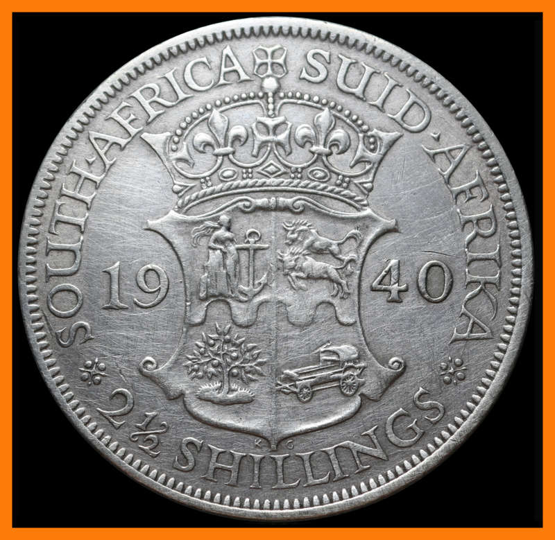 1940 Union of S.A. 2 1/2 Shillings  in (Cleaned Conditions), Description Below, as per Photo.