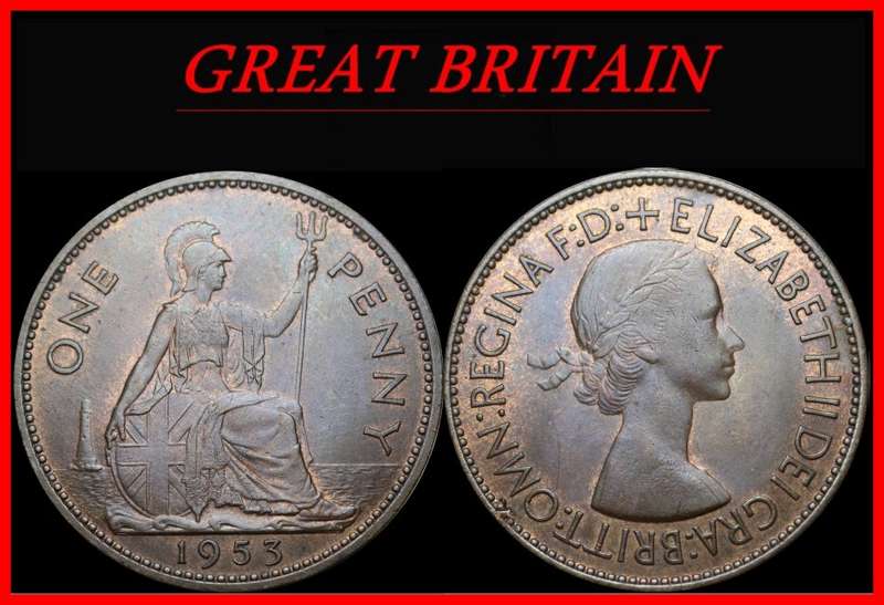 1953: GREAT BRITAIN : ONE PENNY  : Bronze Coin Circulated in Good Conditions. as per Photo.