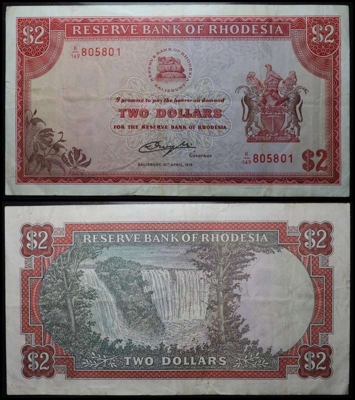 RHODESIA  :  TWO DOLLARS (II) (SALISBURY 10TH  APRIL, 1979) (CIRCULATED Condition).