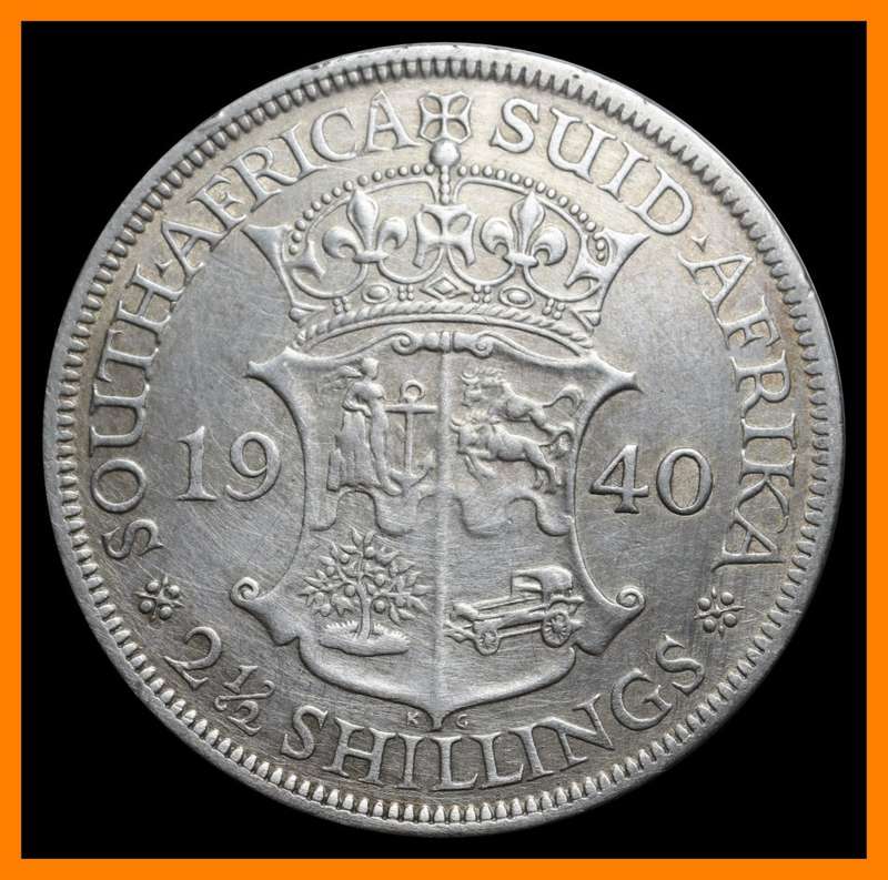 1940 Union of S.A. 2 1/2 Shillings  in (Cleaned Conditions), Description Below, as per Photo.