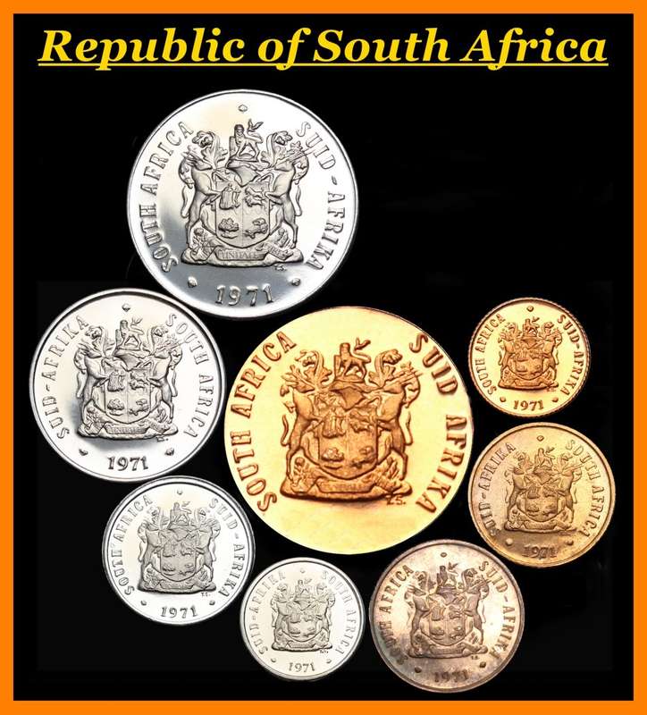 1971 : Rep. of South Africa : Coin Set : of  Proof Coins of  50 Cents to 1/2 Cent : as per Photo.