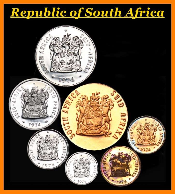 1974 : Rep. of South Africa : Coin Set : of  Proof Coins of  50 Cents to 1 Cent : as per Photo.