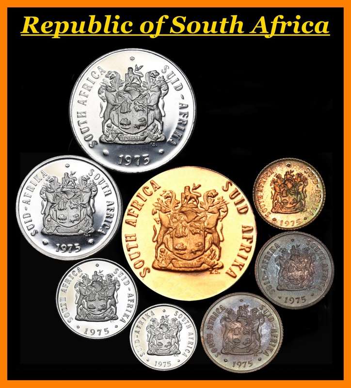 1975 : Rep. of South Africa : Coin Set : of  Proof Coins of  50 Cents to 1/2 Cent : as per Photo.