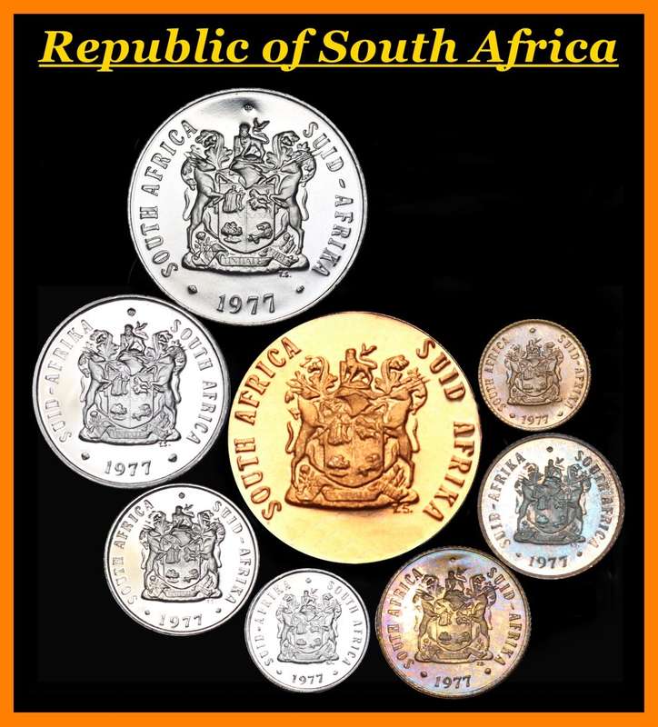 1977: Rep. of South Africa : Coin Set : of  Proof Coins of  50 Cents to 1/2 Cent : as per Photo.
