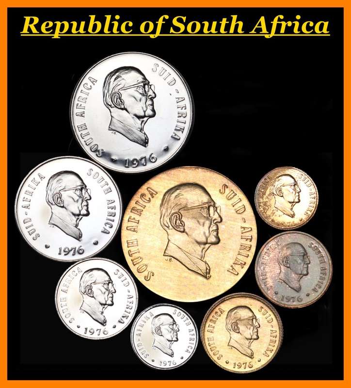 1976 : Rep. of South Africa : Coin Set : of  Proof Coins of  50 Cents to 1/2 Cent : as per Photo.