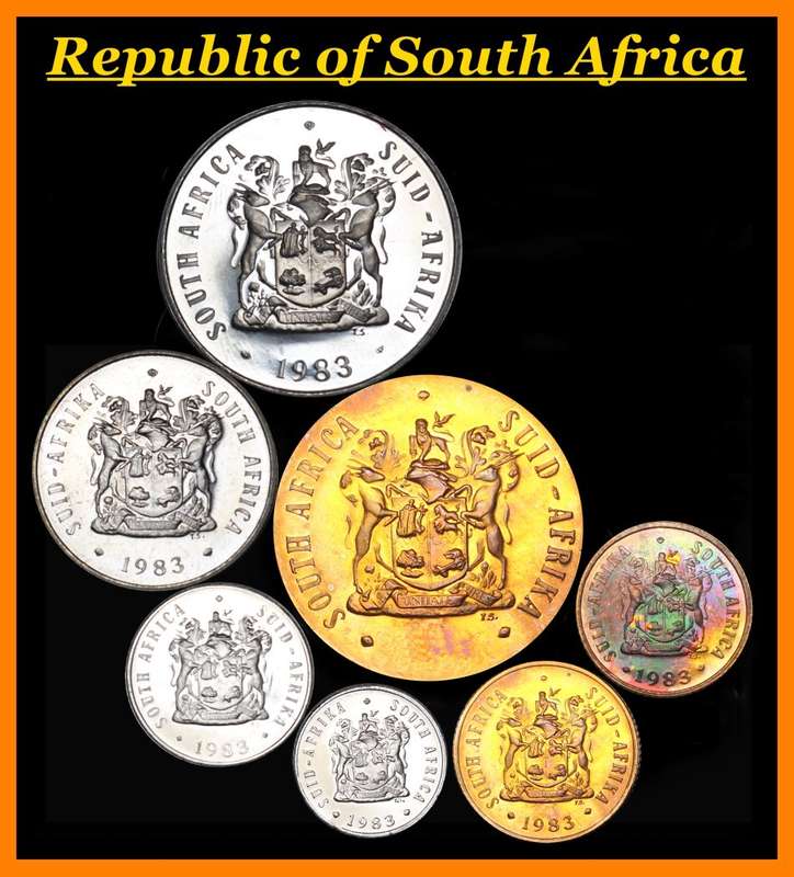 1983: Rep. of South Africa : Coin Set : of  Proof Coins of  50 Cents to 1 Cent : as per Photo.