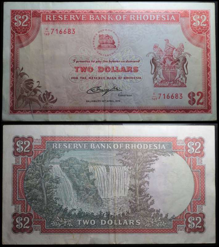 RHODESIA  :  TWO DOLLARS (SALISBURY 10TH  APRIL 1979) (Circulated Conditions)(WM RHODES).