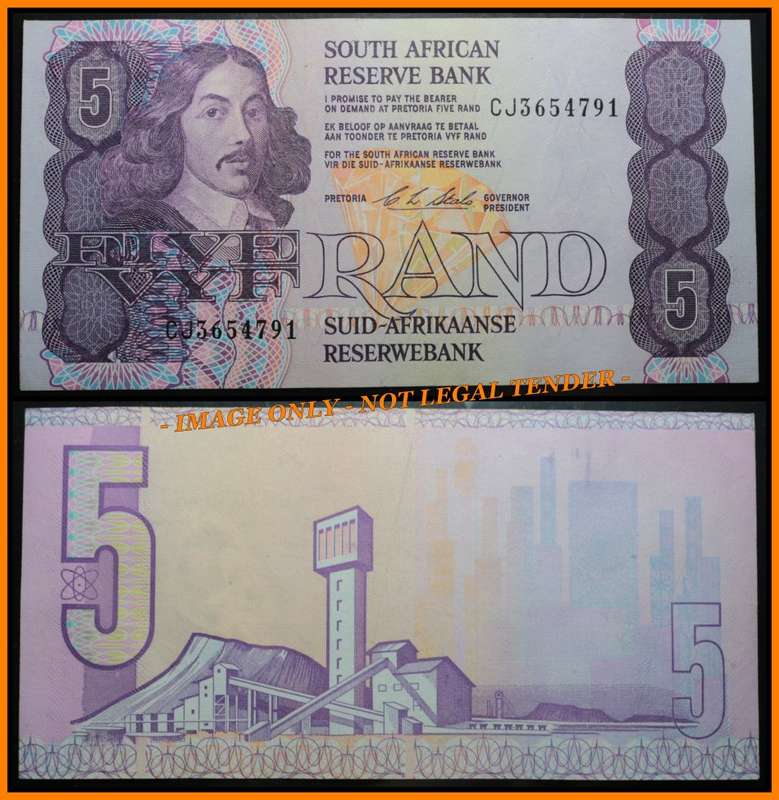 1990 S. A. Bank Note : FIVE RAND / VYF RAND : CL STALS :  (ONLY ISSUE 1990).