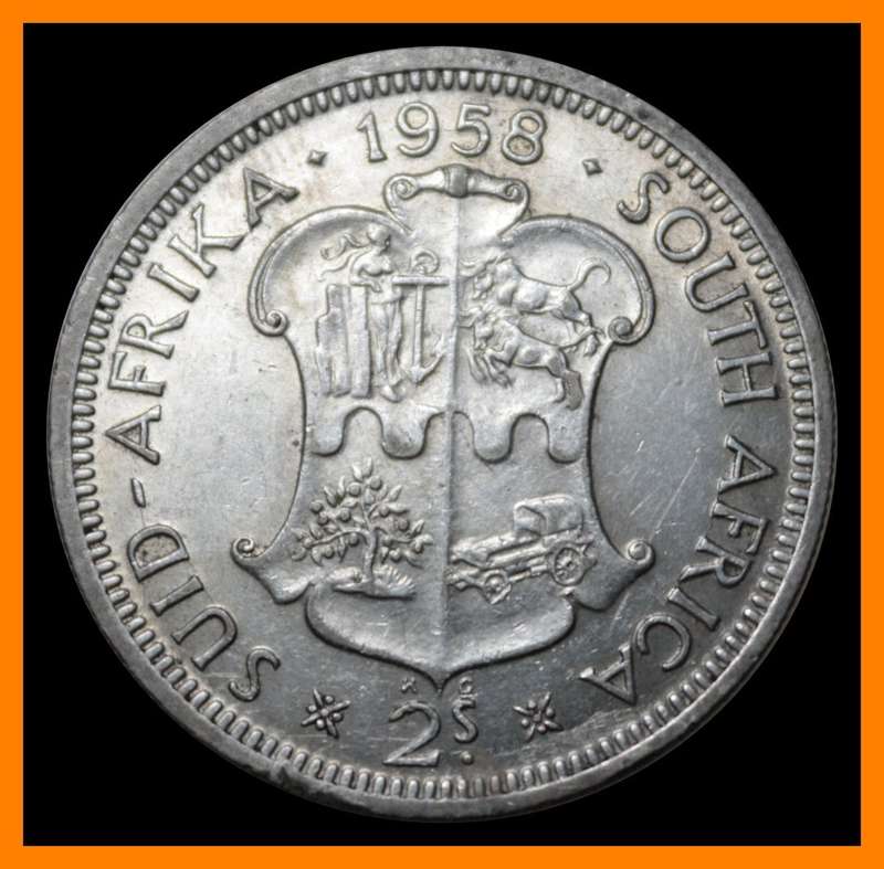 1958 Union of S.A. : Two Shillings : (Circulated in Good Conditions), as pe Photo.