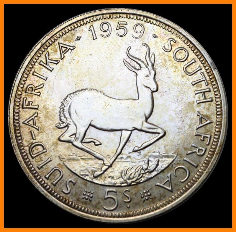 1959 Union of S.A. 5 Shillings : Excellent PF/PL Coin, High Condition, as per Photo.