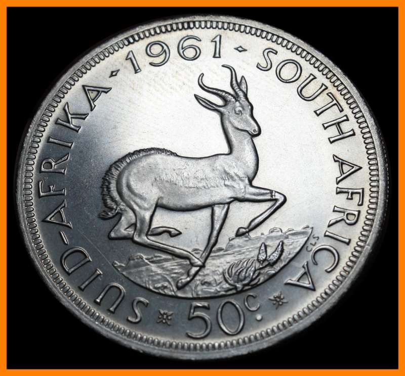 1961 Republic of S.A. : 50 Cent : Excellent PROOF Coin, as per Photo.