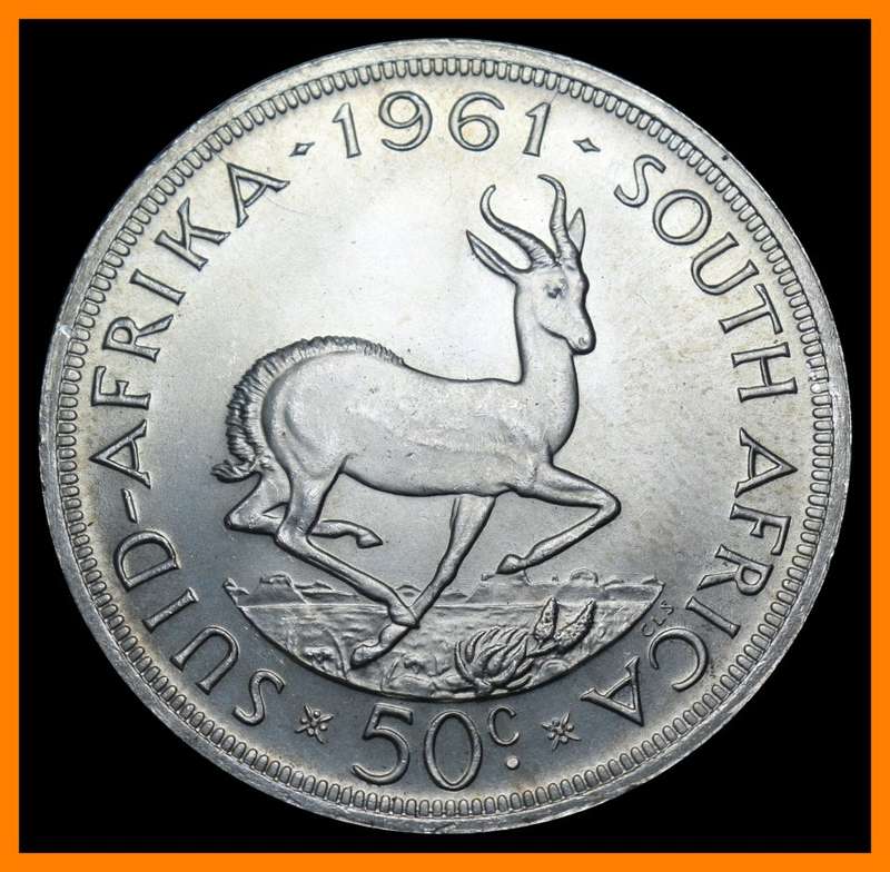 1961 : Republic of  S. A. : 50 Cent : Excellent Coin in MS Condition (High Grade), as per Photo.
