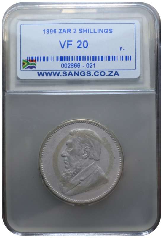 1896 : Z.A.R.. : Two  Shillings : SANGS GRADIN VF 20, as per Photo.