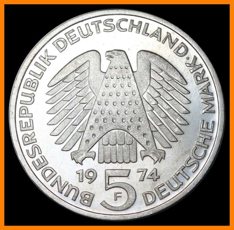 1974 : GERMAN FEDERAL REPUBLIC  5 Deutsche Mark Commemorative Coin,(Silver Coin) as per Photo.