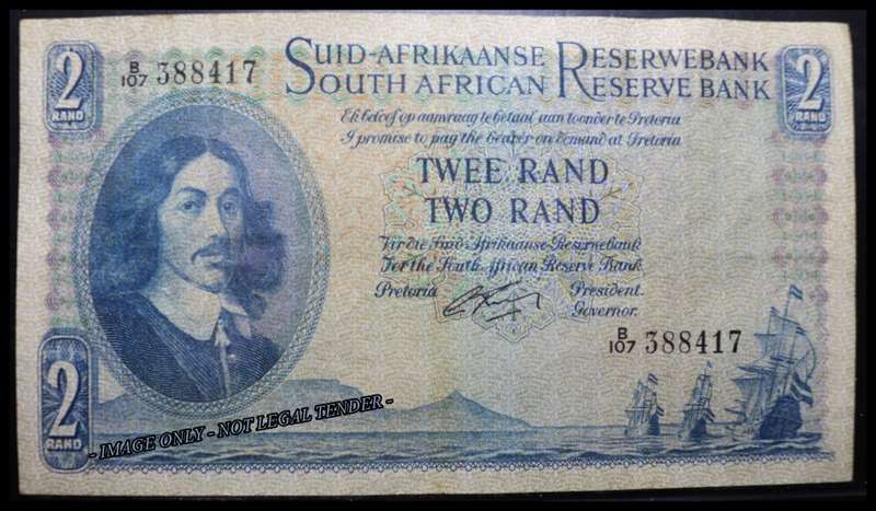 1962 S. A. Bank Note :  TWEE RAND/TWO RAND  : G. RISSIK : (FIRST & ONLY ISSUE). as per Photo.