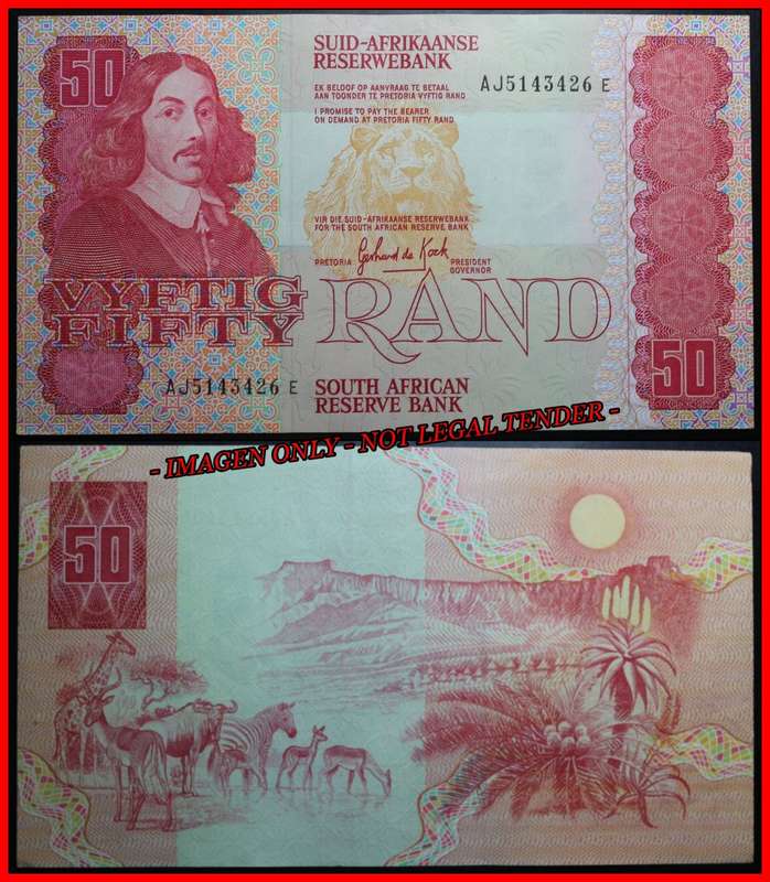 1984 S. A. Bank Note : VYFTIG RAND - FIFTY RAND : GPC de KOCK : AUNC (THIRD ISSUE).