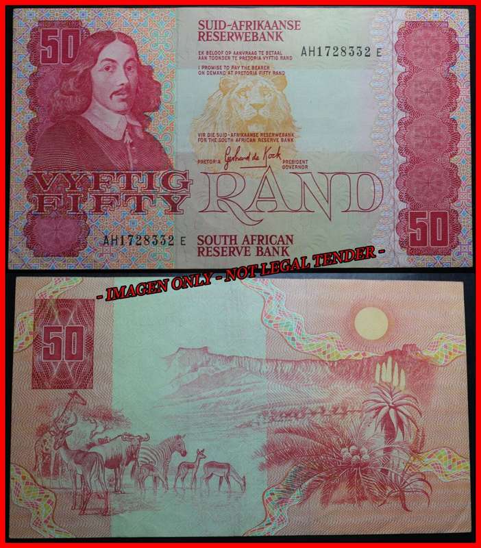 1984 S. A. Bank Note : VYFTIG RAND - FIFTY RAND : GPC de KOCK : AUNC (THIRD ISSUE).