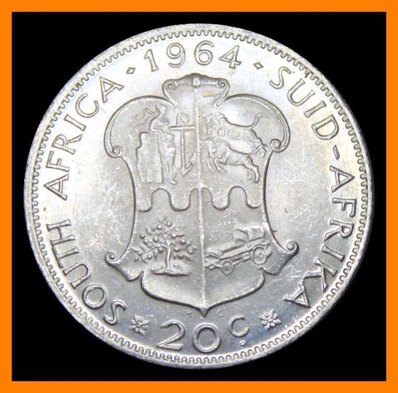 1964 Republic of S.A. : Twenty Cent : EXCELLENT COIN IN MINT STATE CONDITION.