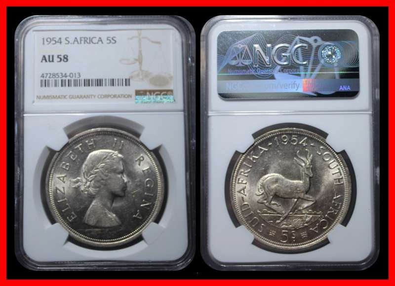 1947-1964  Union of S.A. 5 Shillings : Full Set  AUNC / UNC and 1954 GRADE NGC AU58. as per Photo.