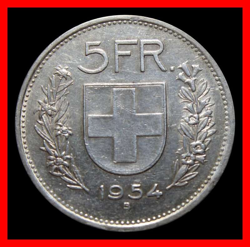 1954 : SWITZERLAND : 5 FRANCS : Coin in Almost UNC, as per Photo.