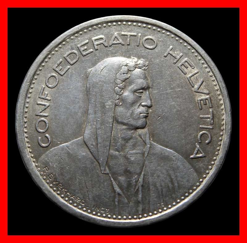 1954 : SWITZERLAND : 5 FRANCS : Coin in Almost UNC, as per Photo.