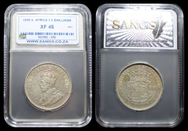 1936 Union of S.A. : 2 1/2  SHILLINGS :  Excellent Coin in Grade XF45 SANGS. as per Photo.