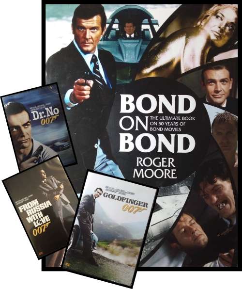 Book, 007 James Bond, BOND ON BOND, ROGER MOORE, plus 3 DVD THE JAMES BOND, ONE BID TAKE ALL!!!