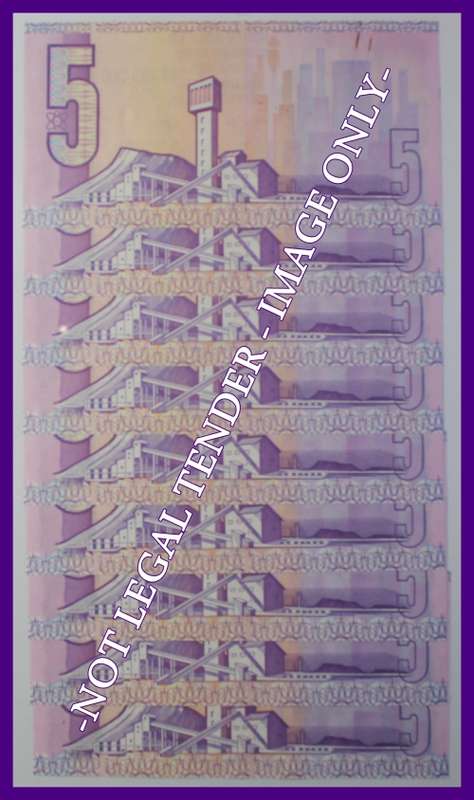 1981 : S. A. Bank Note : FIVE RAND : GPC de KOCK : SECOND ISSUE. CONC. NUMBERS 002-010.