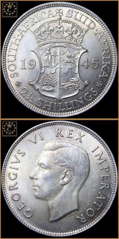 1945 Union of S.A. : 2 1/2 Shillings : Circulated Coin in  Almost UNC Conditions, as per Photo.