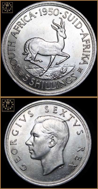 1950 Union of S.A. : Five Shillings: Excellent Coin in Almost UNC Condition, As per Photo.