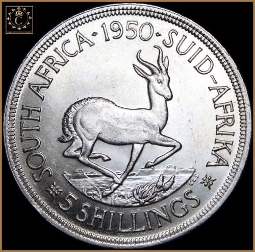1950 Union of S.A. : Five Shillings: Excellent Coin in Almost UNC Condition, As per Photo.