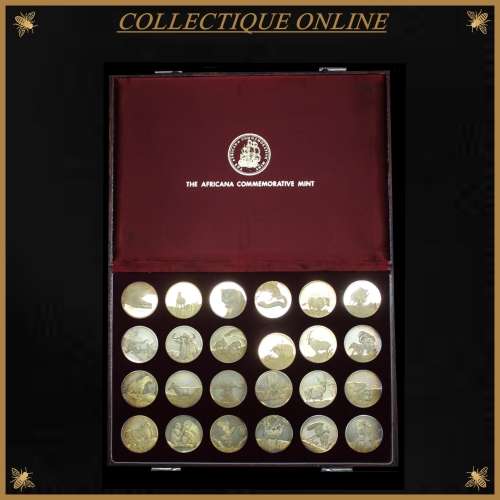 Rep. South Africa : Wildlife Society 50th Anniversary Medallion Set : (STG. SILVER  & GOLD PLATED).
