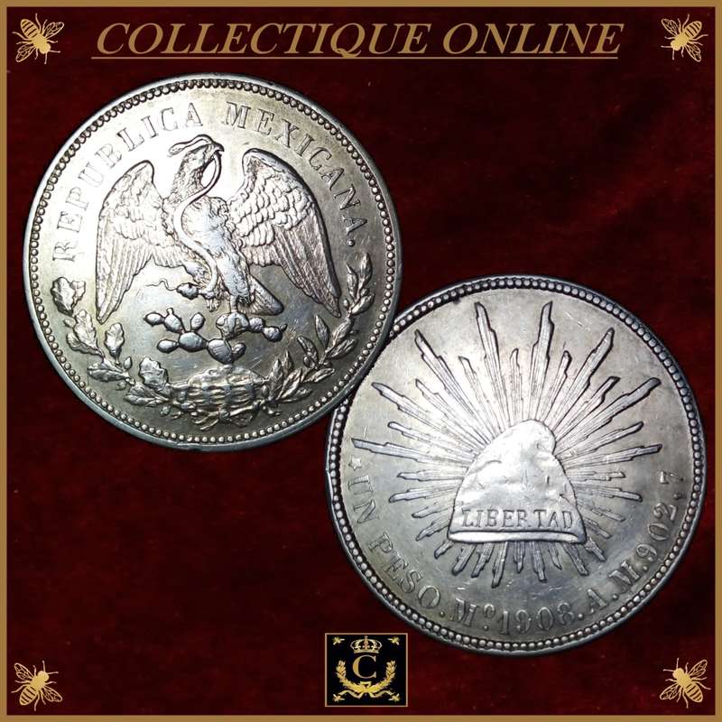 1908 : MEXICO : SECOND REPUBLIC PESO : COIN IN GOOD CONDITIONS. As Per Photo.