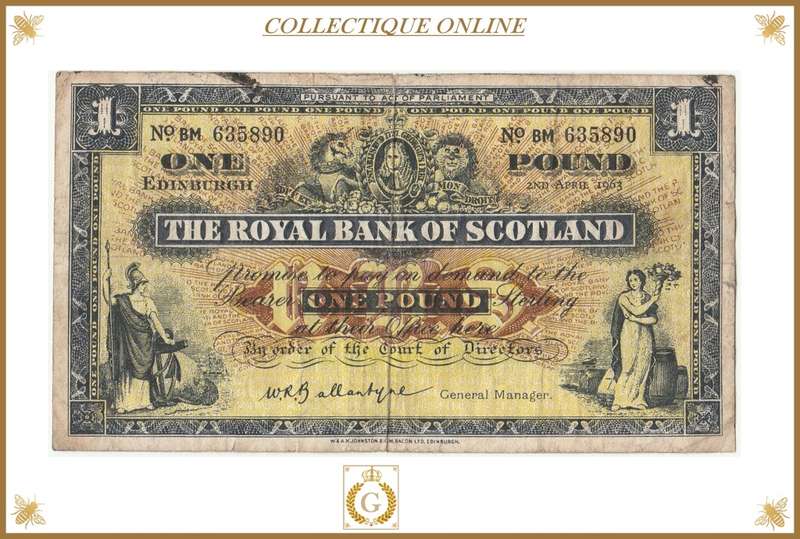 THE ROYAL BANK OF SCOTLAND :  ONE POUND : DATE : 2ND APRIL 1963.  As per Photo.