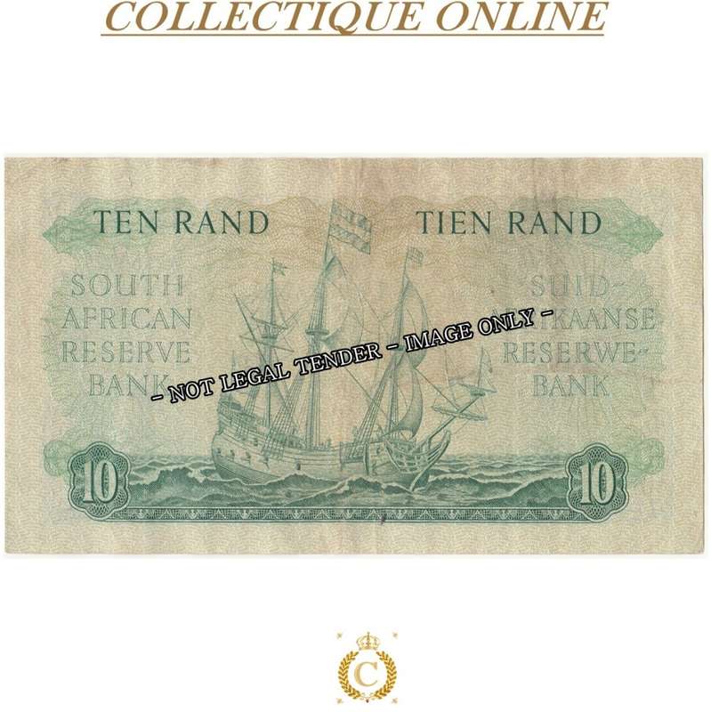 S. A. Bank Note : TEN RAND/TIEN RAND :  G. RISSIK : DATE 1962 : FIRST ISSUE.
