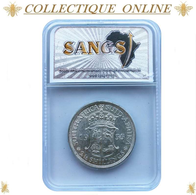 1935 : UNION S. A. : HALF CROWN : COIN IN AU 58 : LOW Minted 345.099 : GRADED by S.A.N.G.S.