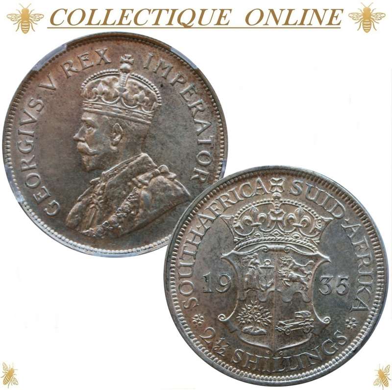 1935 : UNION S. A. : HALF CROWN : COIN IN AU 58 : LOW Minted 345.099 : GRADED by S.A.N.G.S.